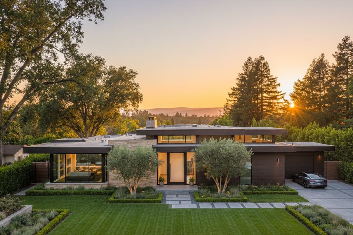 Modern Cupertino residence at dusk