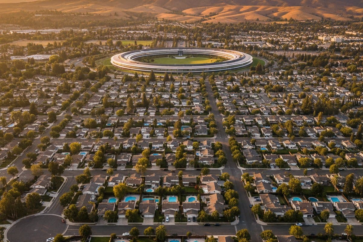 Cupertino aerial panorama with Apple Park