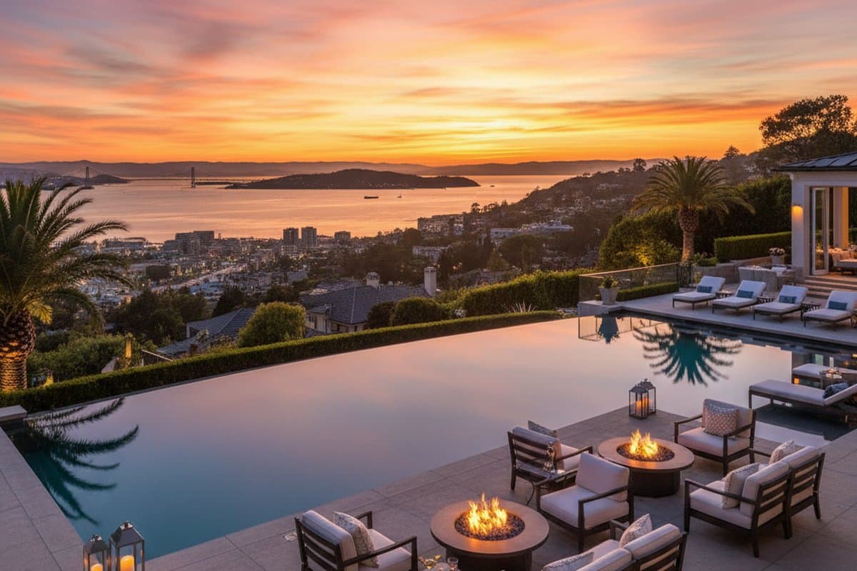 Hillsborough infinity pool — overlooking Bay at sunset